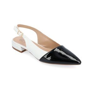JOURNEE COLLECTION Womens White Mixed Media Bertie Toe Block Heel Slingback 6.5